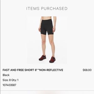 Lululemon Fast & Free Shorts 6” -size 8, worn once